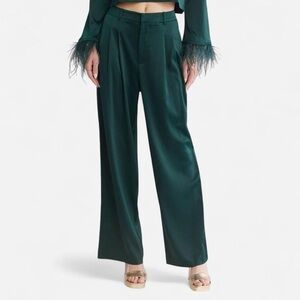 WAYF Green Satin Wide-Leg Pants XS NWT